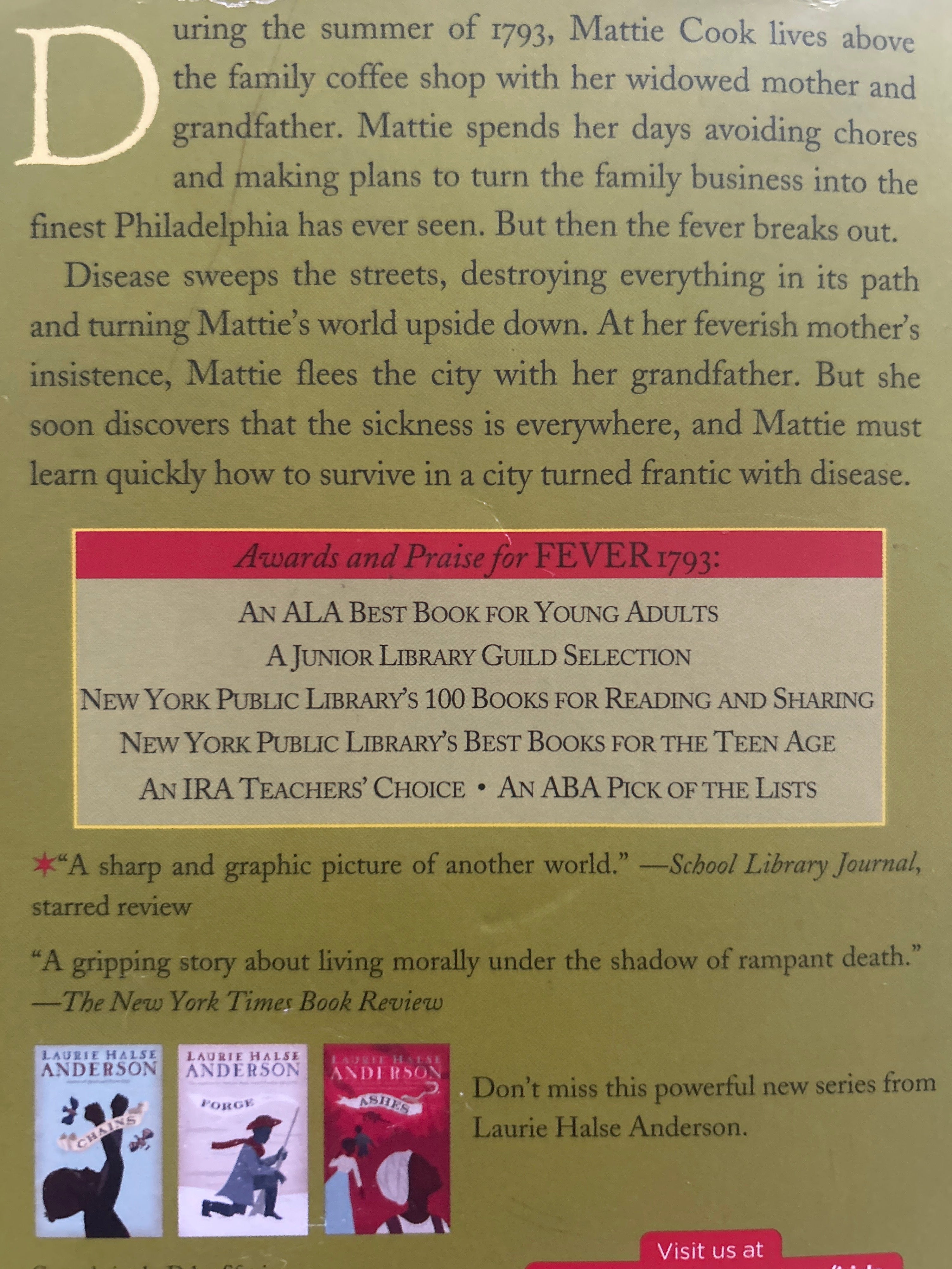 Fever 1793- Laurie Halse Anderson